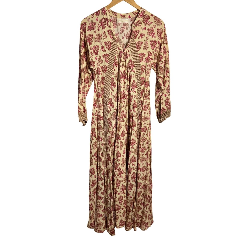 Natalie Martin XS Floral Block Print Rayon Maxi Dress Pink Cream Boho Dress